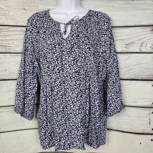 Croft & Barrow Women’s Plus 1X Tunic Top Navy White Floral Print Rayon